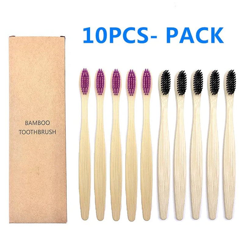 10PCS Biodegradable Bamboo Toothbrush Teeth Colorful Bristle Natural Bamboo Tooth Brush Dental Eco Bambou Toothbrushes