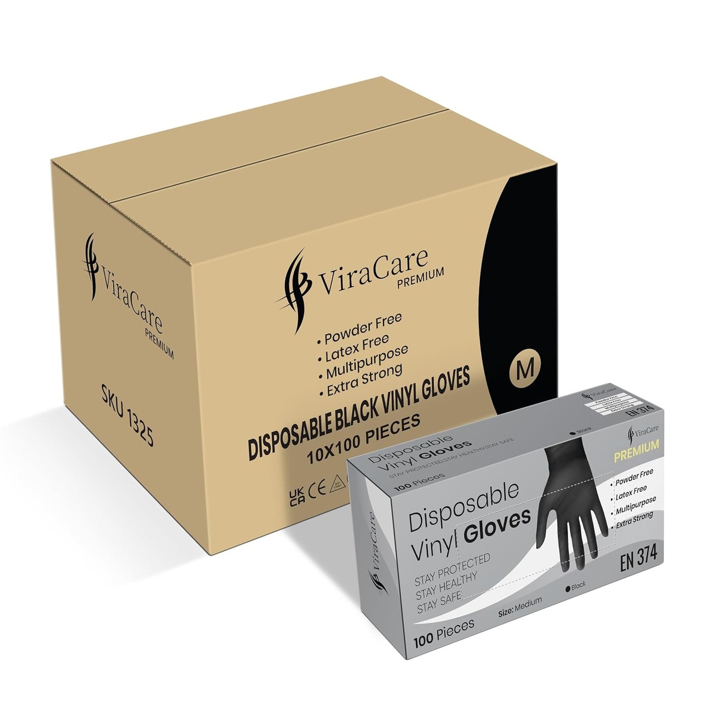 1000 X Black Premium Disposable Gloves Medium | Double Thickness | Vinyl Gloves Disposable Medium | Latex Free Gloves | Powder Free Gloves | Black Gloves Disposable | Non-Sterile | (Medium)