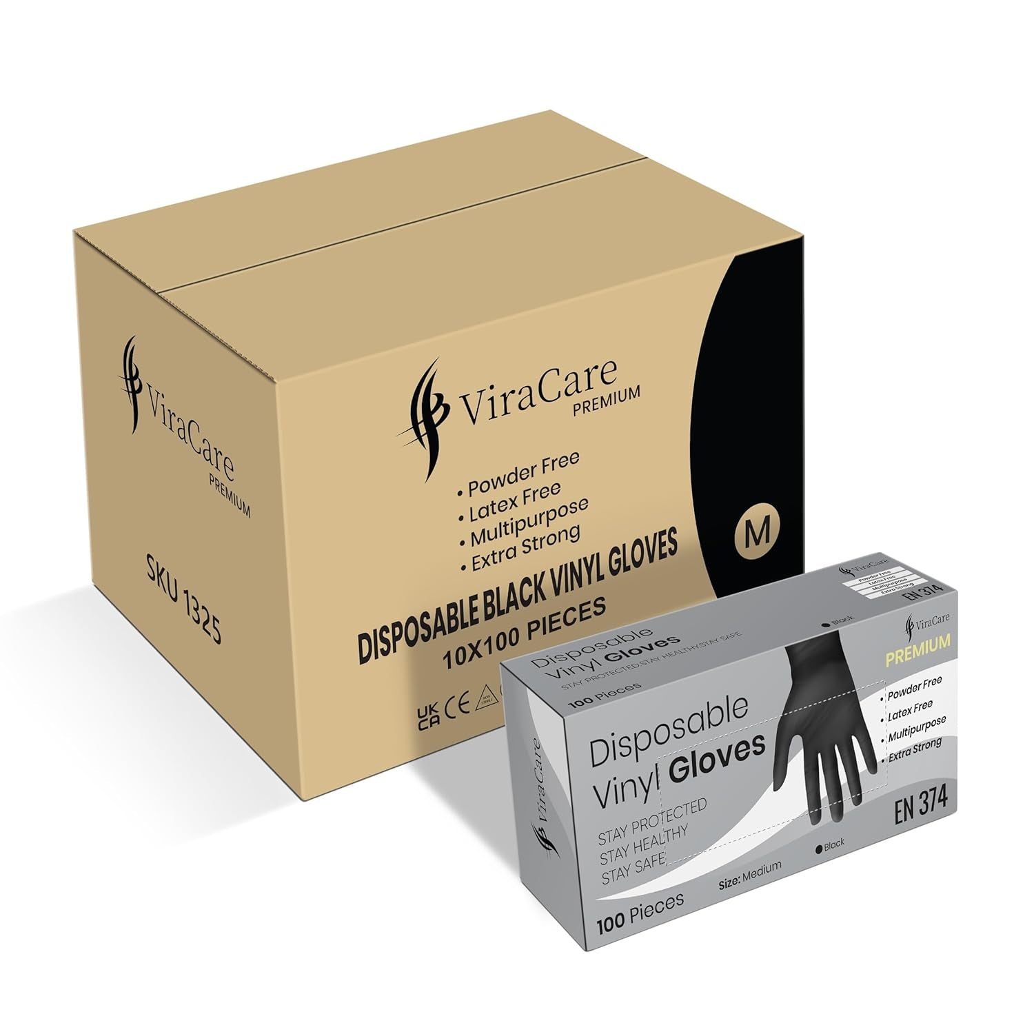 1000 X Black Premium Disposable Gloves Medium | Double Thickness | Vinyl Gloves Disposable Medium | Latex Free Gloves | Powder Free Gloves | Black Gloves Disposable | Non-Sterile | (Medium)