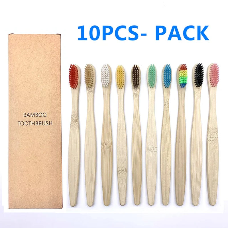 10PCS Biodegradable Bamboo Toothbrush Teeth Colorful Bristle Natural Bamboo Tooth Brush Dental Eco Bambou Toothbrushes