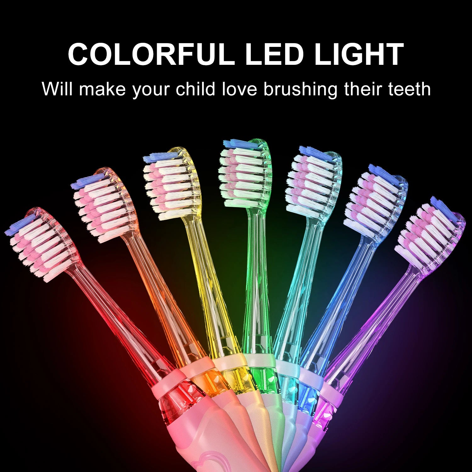 Electric Toothbrush Kids Battery with Colorful LED Waterproof Sonic Brush Soft Bristles Teeth Cleaning Oral Care Child