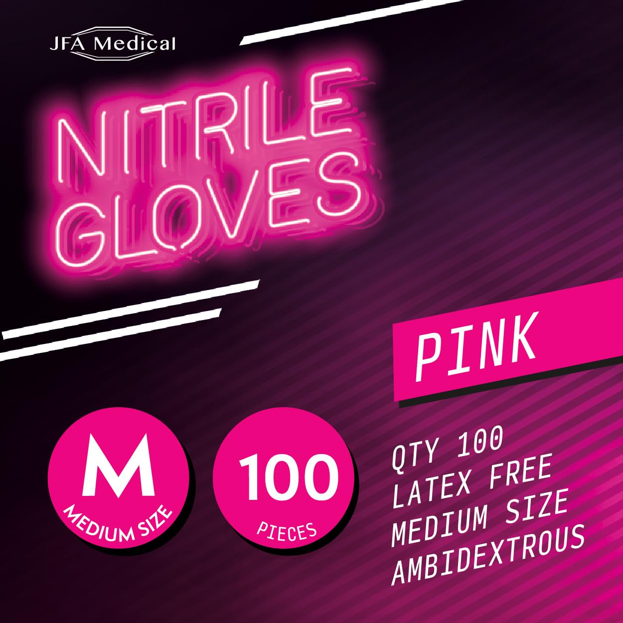 Medium Size Disposable Powder Free Pink Nitrile Gloves - Box of 100