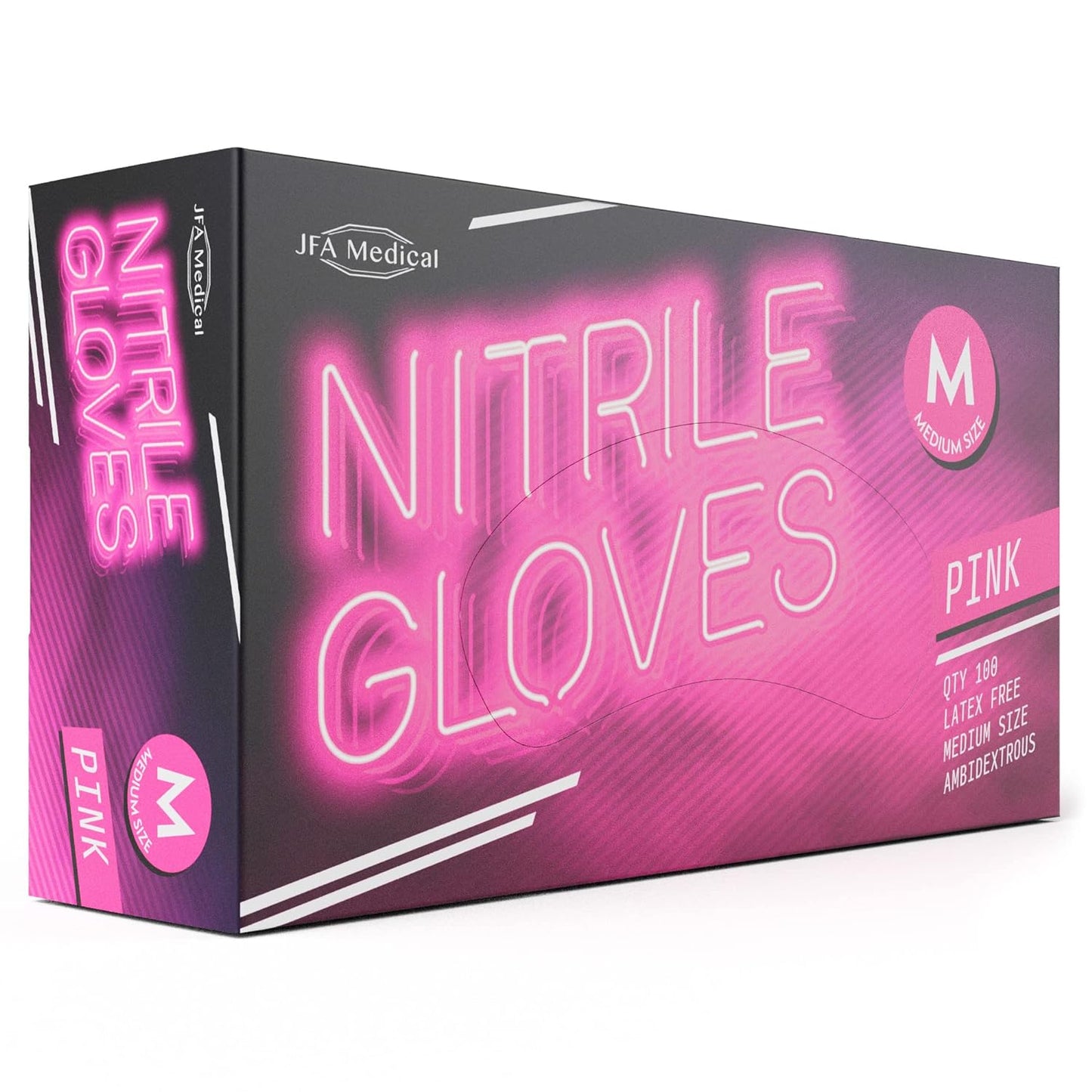 Medium Size Disposable Powder Free Pink Nitrile Gloves - Box of 100