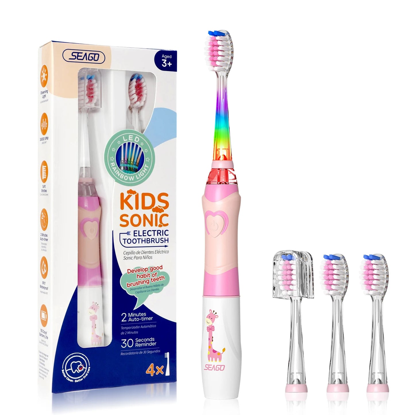 Electric Toothbrush Kids Battery with Colorful LED Waterproof Sonic Brush Soft Bristles Teeth Cleaning Oral Care Child