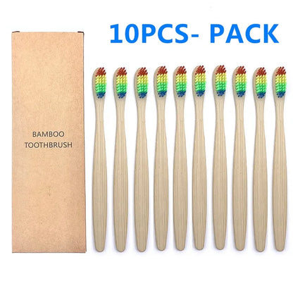 10PCS Biodegradable Bamboo Toothbrush Teeth Colorful Bristle Natural Bamboo Tooth Brush Dental Eco Bambou Toothbrushes