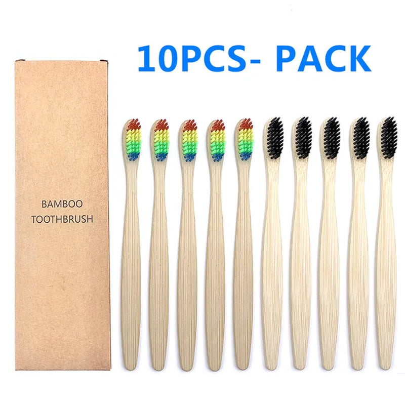 10PCS Biodegradable Bamboo Toothbrush Teeth Colorful Bristle Natural Bamboo Tooth Brush Dental Eco Bambou Toothbrushes