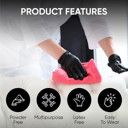 1000 X Black Premium Disposable Gloves Medium | Double Thickness | Vinyl Gloves Disposable Medium | Latex Free Gloves | Powder Free Gloves | Black Gloves Disposable | Non-Sterile | (Medium)