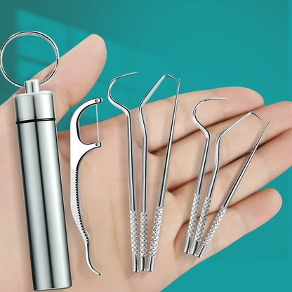 Stainless Steel Metal Toothpick Set Portable Household Portable Dental Hook Needle Cleaning Tool for Removing Teeth and Stones