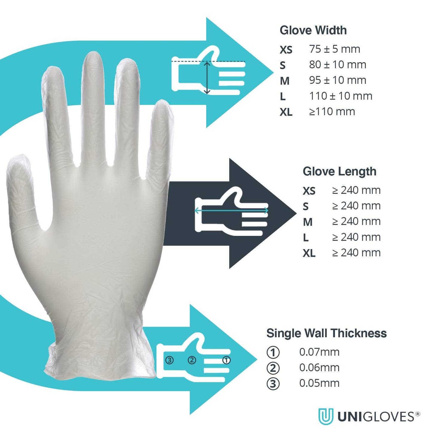 Unicare Clear Vinyl GS0063-A Examination - Multipurpose, Powder Free and Latex Free Disposable Gloves, Box of 100 Gloves, Clear, Medium