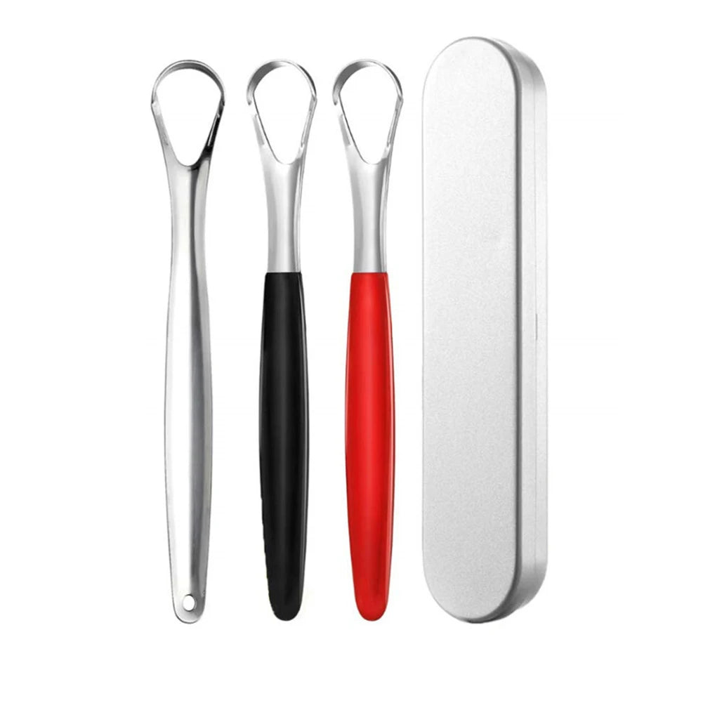 Portable Stainless Steel Tongue Scraper with Case Adult Oral Hygiene Care Mouth Coating Brush Fresh Breath Tool Cleaner Washable