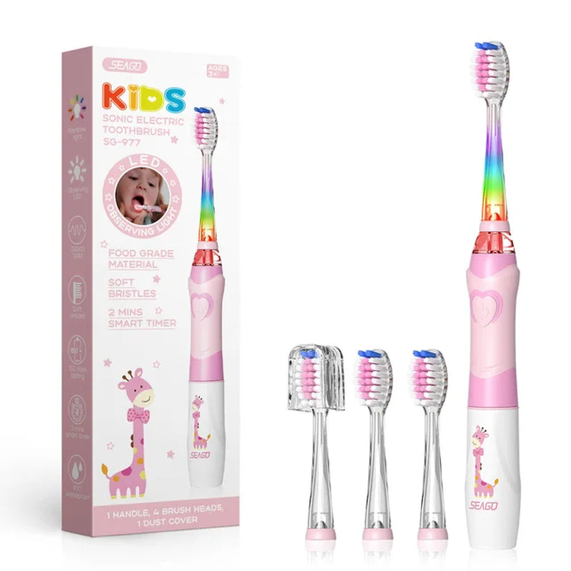 Electric Toothbrush Kids Battery with Colorful LED Waterproof Sonic Brush Soft Bristles Teeth Cleaning Oral Care Child