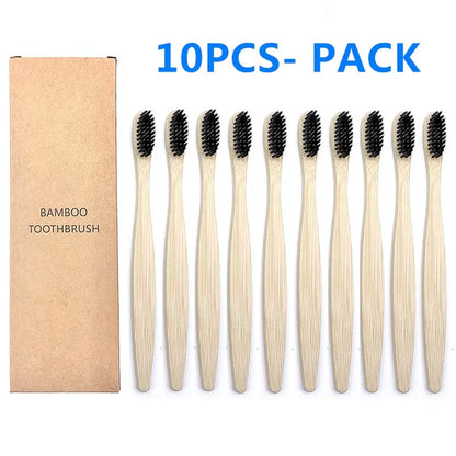 10PCS Biodegradable Bamboo Toothbrush Teeth Colorful Bristle Natural Bamboo Tooth Brush Dental Eco Bambou Toothbrushes