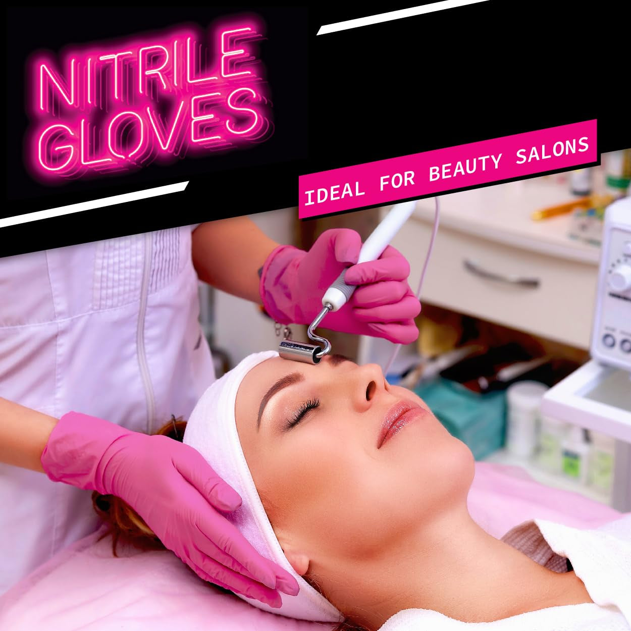 Medium Size Disposable Powder Free Pink Nitrile Gloves - Box of 100