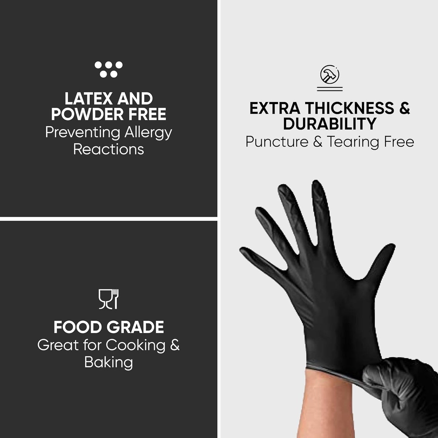 1000 X Black Premium Disposable Gloves Medium | Double Thickness | Vinyl Gloves Disposable Medium | Latex Free Gloves | Powder Free Gloves | Black Gloves Disposable | Non-Sterile | (Medium)