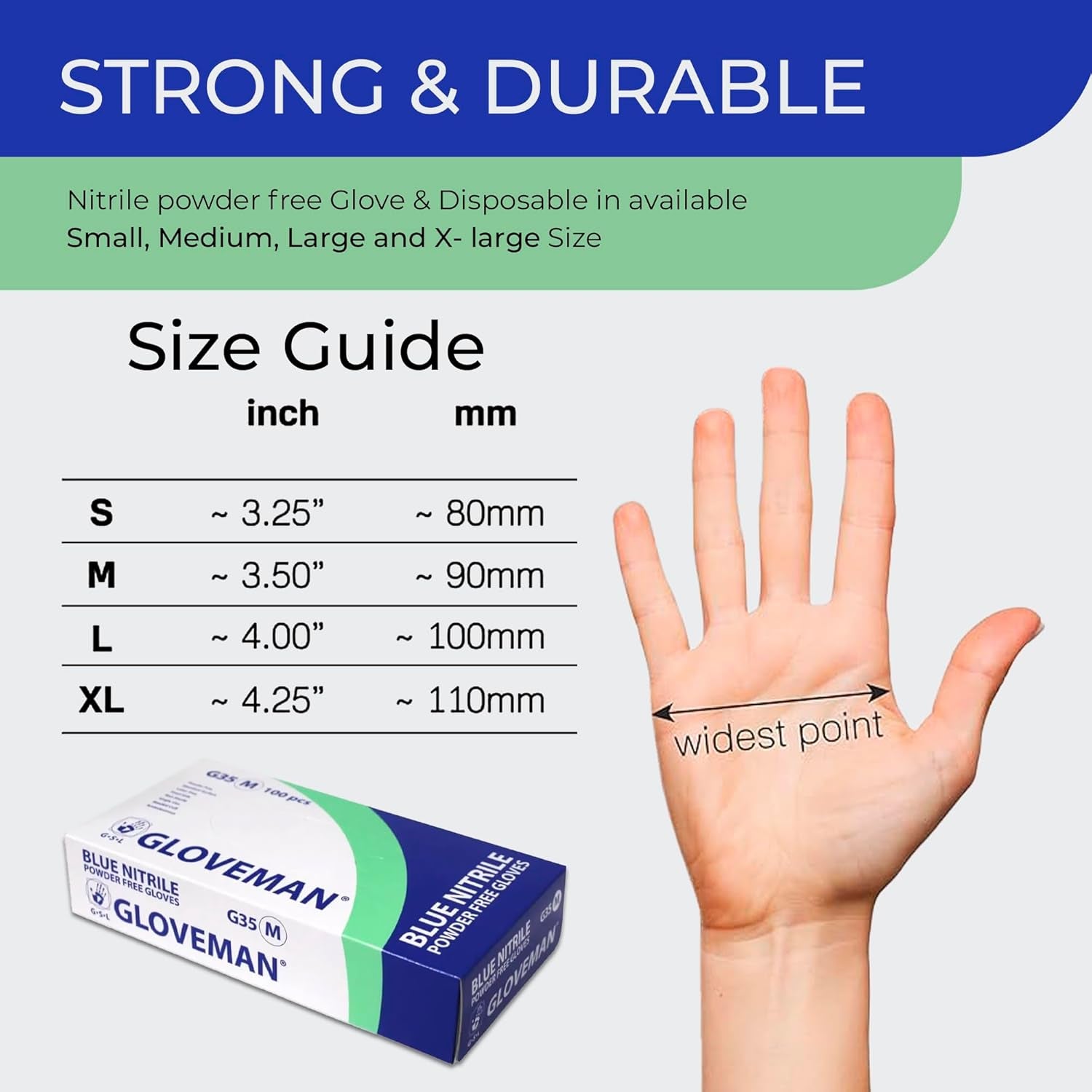 Gloveman Blue Nitrile Disposable Gloves (Box of 100) (Small)