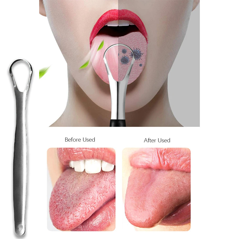 Portable Stainless Steel Tongue Scraper with Case Adult Oral Hygiene Care Mouth Coating Brush Fresh Breath Tool Cleaner Washable