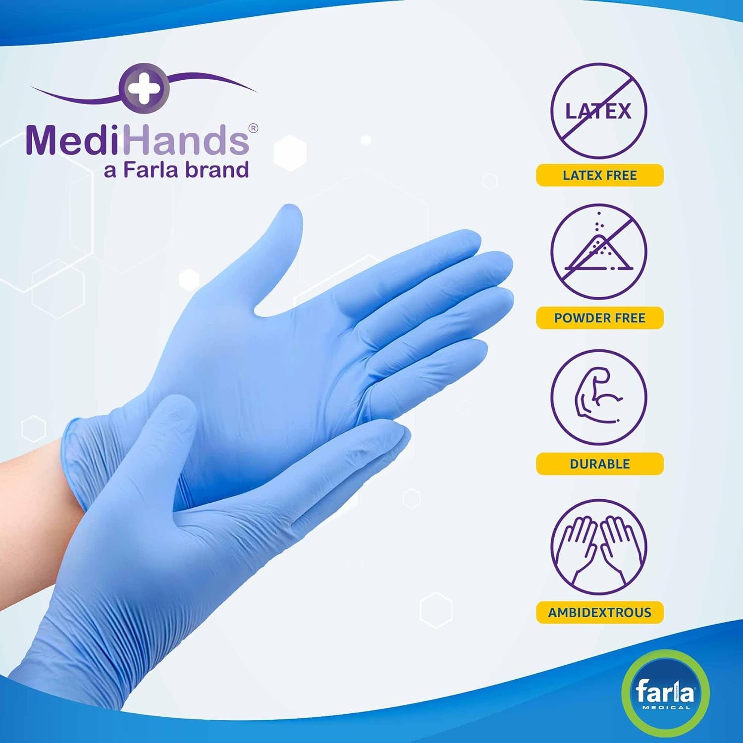 Medihands Nitrile Gloves Large, Blue Heavy Duty Disposable Gloves, Powder Free, Latex Free, and Protein Free, Medical, Food, Multi Use, Pack of 100