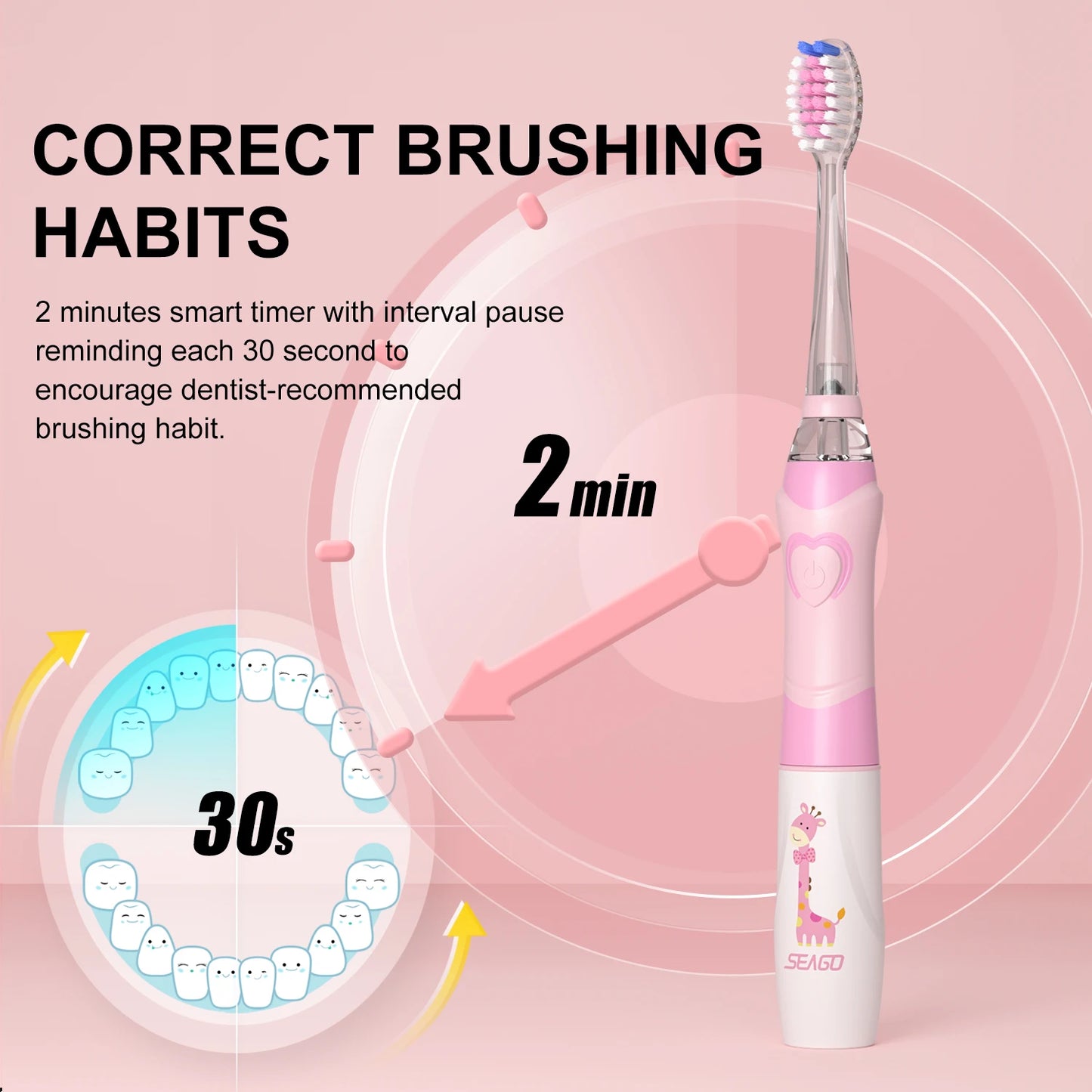 Electric Toothbrush Kids Battery with Colorful LED Waterproof Sonic Brush Soft Bristles Teeth Cleaning Oral Care Child