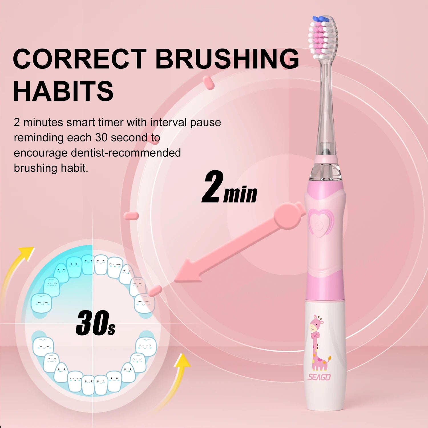 Electric Toothbrush Kids Battery with Colorful LED Waterproof Sonic Brush Soft Bristles Teeth Cleaning Oral Care Child