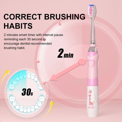 Electric Toothbrush Kids Battery with Colorful LED Waterproof Sonic Brush Soft Bristles Teeth Cleaning Oral Care Child