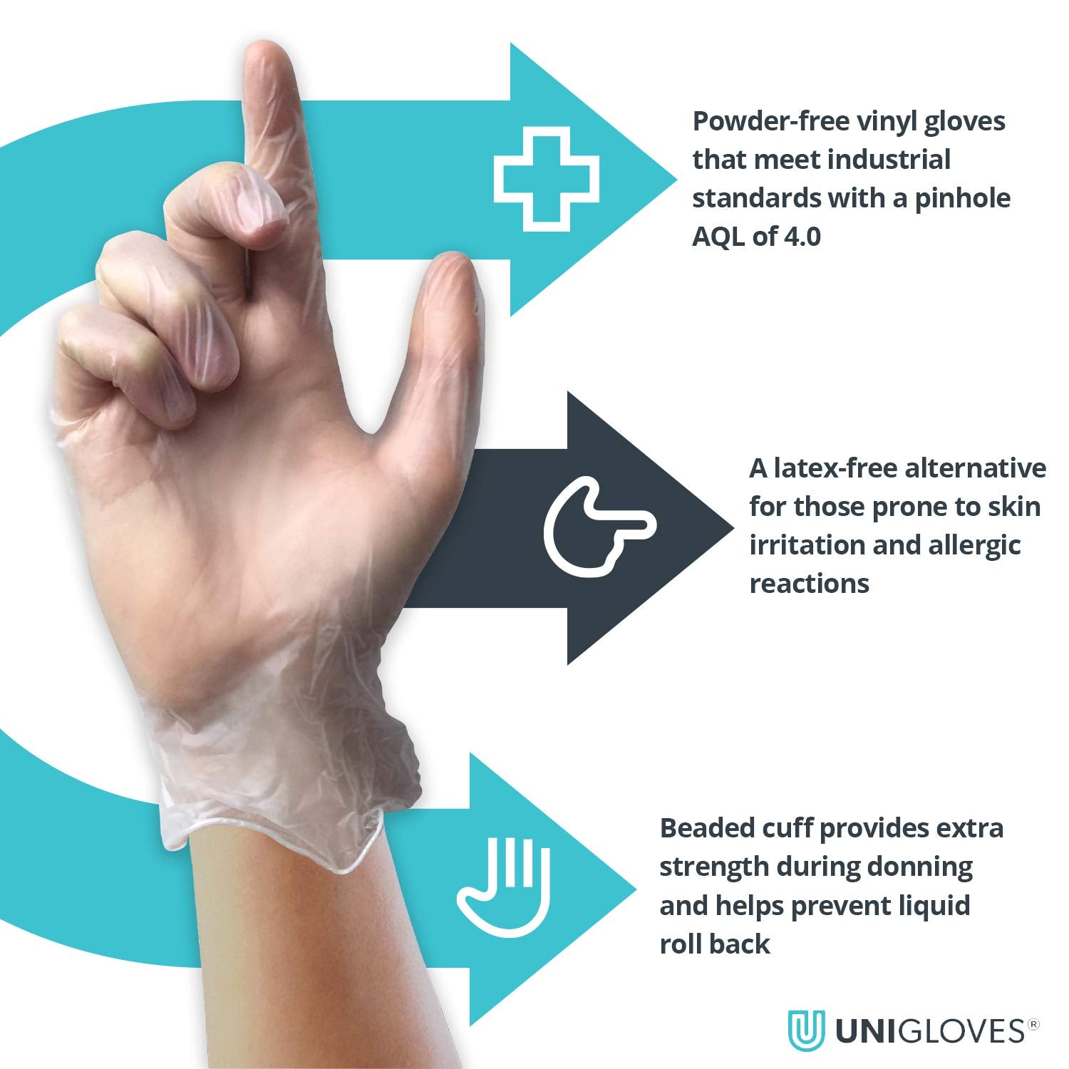 Unicare Clear Vinyl GS0063-A Examination - Multipurpose, Powder Free and Latex Free Disposable Gloves, Box of 100 Gloves, Clear, Medium