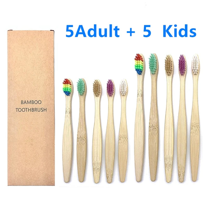 10PCS Biodegradable Bamboo Toothbrush Teeth Colorful Bristle Natural Bamboo Tooth Brush Dental Eco Bambou Toothbrushes